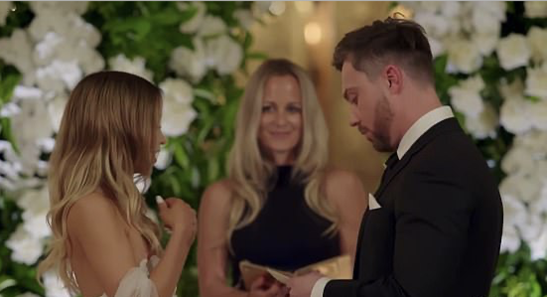Sarah Emery performing Alana and Jason's wedding ceremony from Married At First Sight Australia.